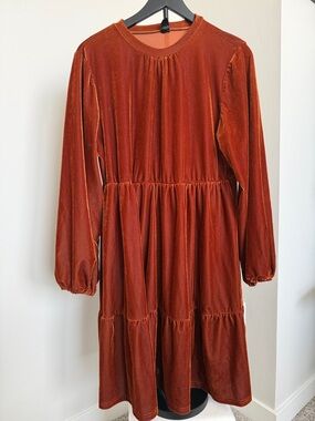 SHEIN Rust Red Long Sleeve Dress